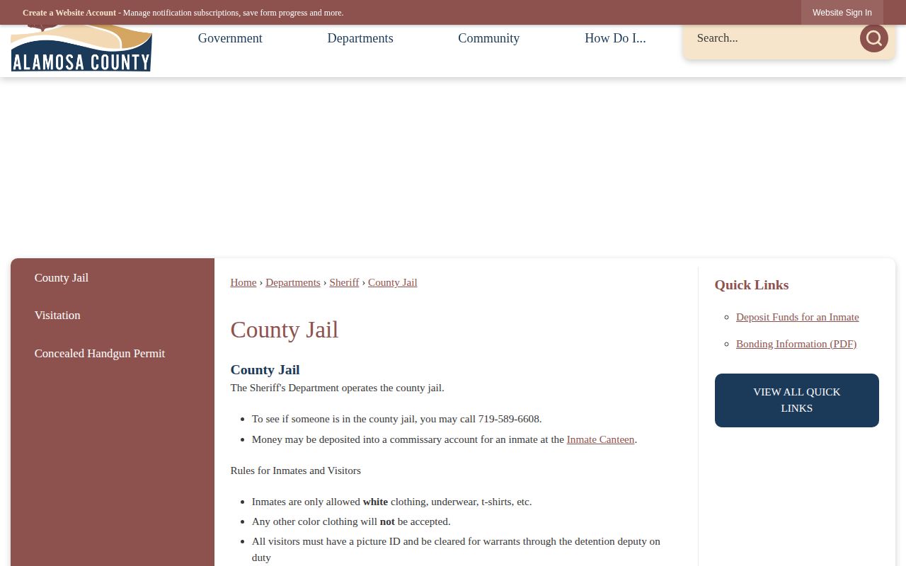 Alamosa County Jail custody check source for Mineral County release searches