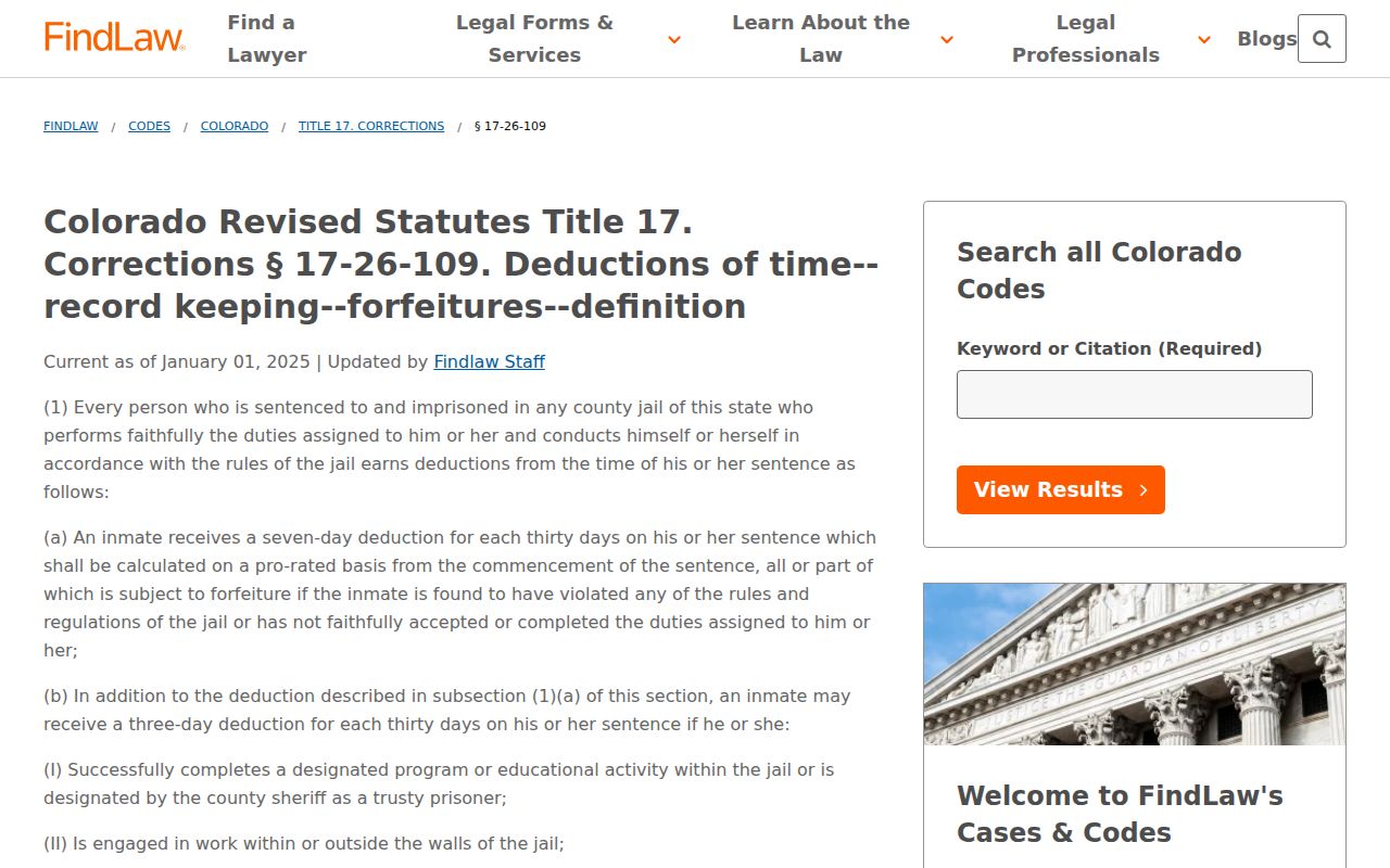 Mineral County jail time deduction release date statute